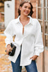 Cable Texture Button Front Puff Sleeve Shacket